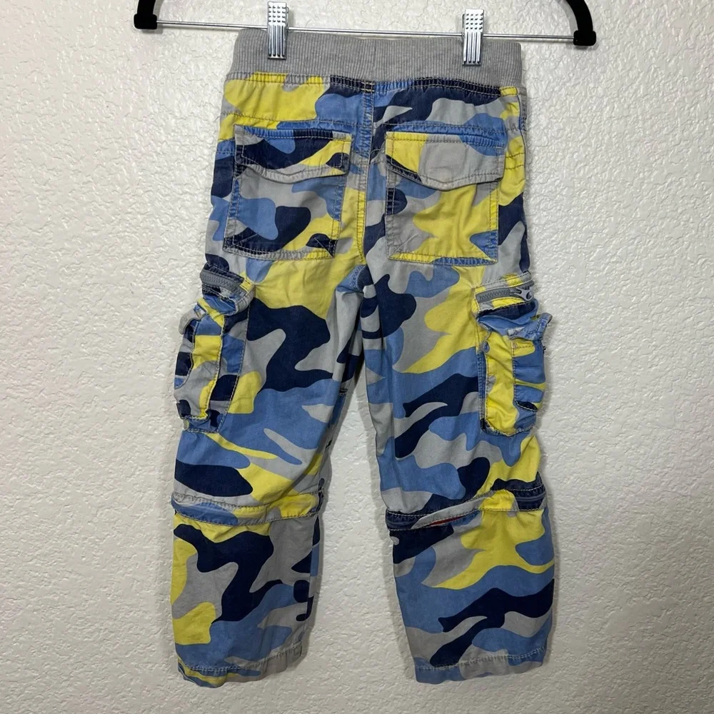 Mini Boden Blue Yellow Camouflage Zip Off Convertible Pants Size 5